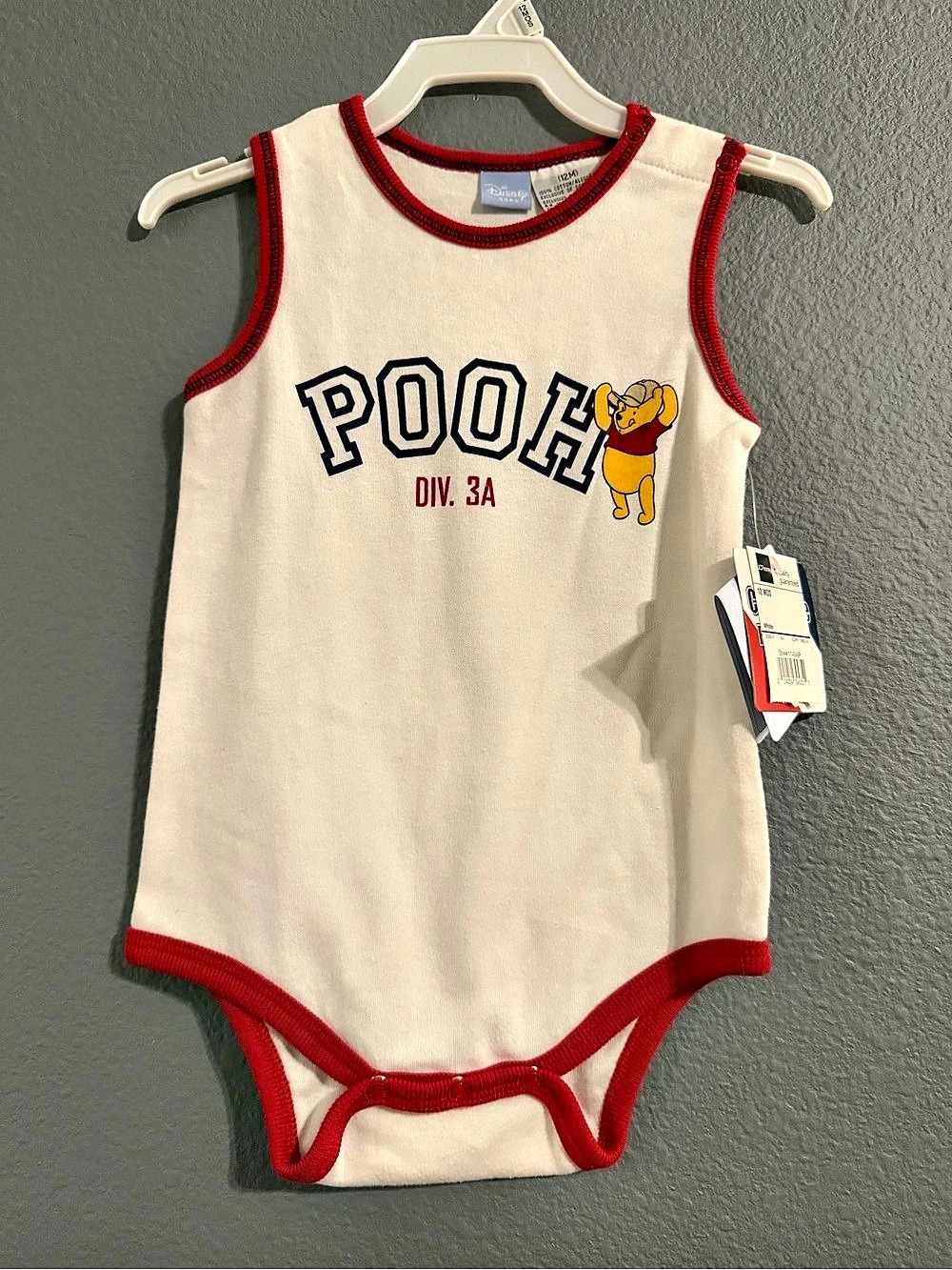 Disney Baby 12M NWT Pooh White & Red Bodysuit